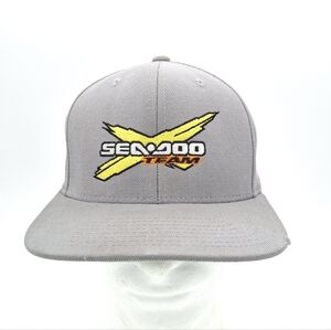 Sea-Doo Team Snapback Hat Gray Yellow Embroidered Logo Flat Bill Cap